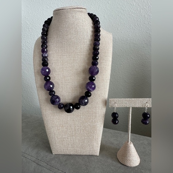 Amethyst necklace & earrings set by Jay King - Picture 3 of 10